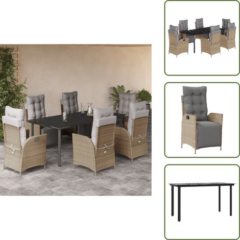 Cuscini per seduta - vidaXL Set Pranzo da Giardino 7 pz con Cuscini Beige Misto Polyrattan - Cuscini per schienale