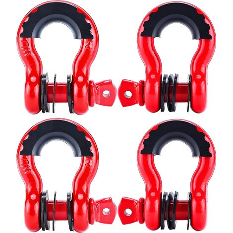 4 Pièces Manille 4x4, 4,75 Tonnes Manille de Levage, 3/4" Manilles de Remorquage 4x4, Manilles Acier Galvanisé de Traction de Remorque pour Jeep Voiture Camion (Rouge) (1/5)