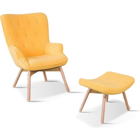 Fauteuil scandinave jaune bouclette - Stockholm (1/5)