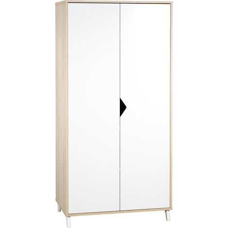 Les Tendances – Armoire enfant 2 portes en bois – Design scandinave – 3 étagères et tringle penderie – Dimensions 86x175x56 cm (1/4)