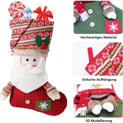 Lot De 3 Chaussettes De Noël - Cheminée - 46 Cm - À Remplir - Bonhomme De Neige - Élan Chaussettes De Noël À Suspendre - Pour[Z974] (1/4)