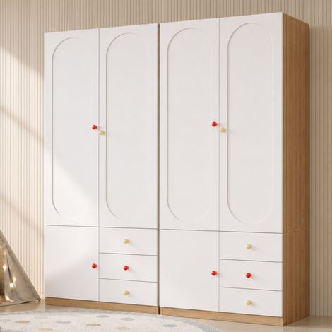 MODFU – Set de 2 armarios 80x50x200 cm de MDF con 2 puertas, 3 cajones, ropero, carga 20/15 kg y antivuelco – Blanco (1/5)