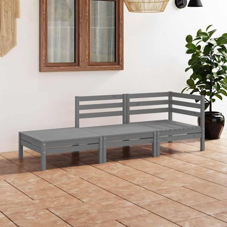 Salon de jardin 3 pièces en bois de pin massif gris avec canapé et repose-pied - PANGIVO (1/5)