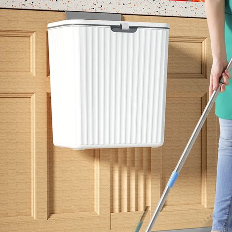 Poubelle suspendue avec couvercle, 7L seau à compost pour cuisine, conteneur à déchets pour bureau, cabinet, camping-car, salle de bain, espace bébé, fixation sur porte de placard ou mur, plastique (1/5)