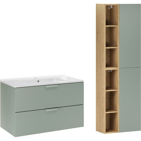 Set di mobili da bagno con lavabo Oria verde 80cm