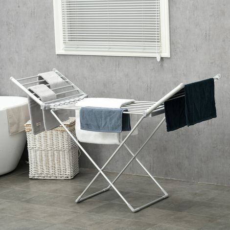 Séchoir à linge électrique avec 2 ailes latérales extensibles, cadre en alliage d’aluminium, 144 x 53 x 91 cm