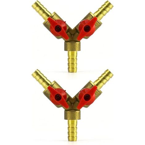Connecteur de tuyau 3 voies séparateur, alliage de laiton et de zinc, 8 mm valve à bille pour eau, huile et gaz pour arrosage de jardin(2 pièce) (1/5)