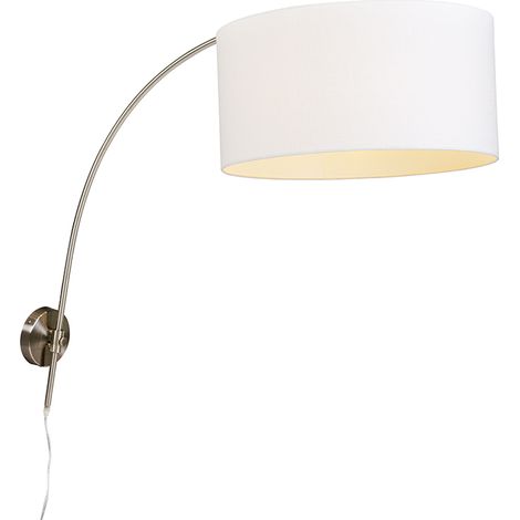 Moderne Wandbogenlampe Stahl mit weißem Schirm 50/50/25 verstellbar