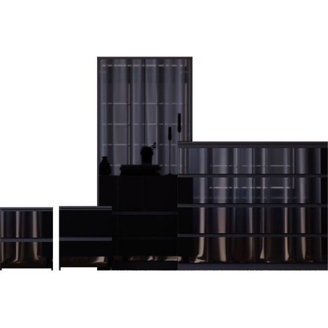 Glinton 4 Piece Bedroom Set (2 Drw Bedside x2, 8 Drw Chest, 2 Dr 2 Drw Wardrobe), Black (100% FSC) (1/4)