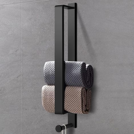 Porte-serviettes, noir, porte-serviettes autocollant, sans perçage, acier inoxydable, 40 cm, porte-serviettes d'invité, porte-serviettes de bain, adhésif avec crochets pour salle de bain (1/5)