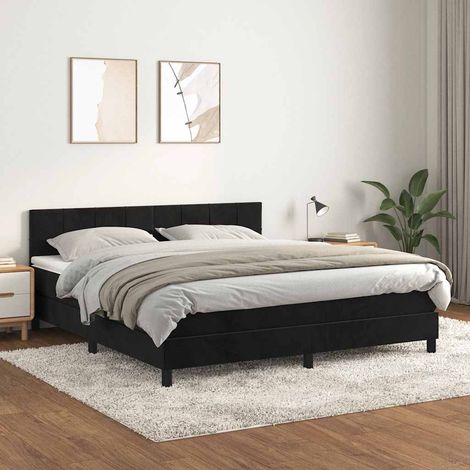 Cama box spring con colchón terciopelo negro 180x200 cm (1/5)