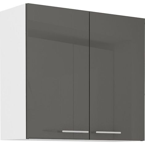 Küche Hängeschrank 80 Lara Grau Hochglanz + Weiss matt Küchenzeile Küchenblock (1/5)