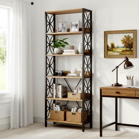 Bibliotheque 180 cm, Bibliothèque avec 6 étagères, Bibliothèque Ouverte pour Salon, Bureau, Chambre (Rétro),Marron (1/5)