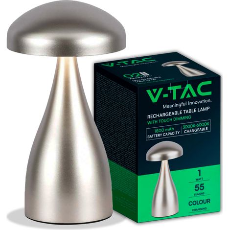 Lámpara de mesa LED recargable V-TAC de 1 W y 800 mAh, metal dorado, táctil, CCT, 3 en 1