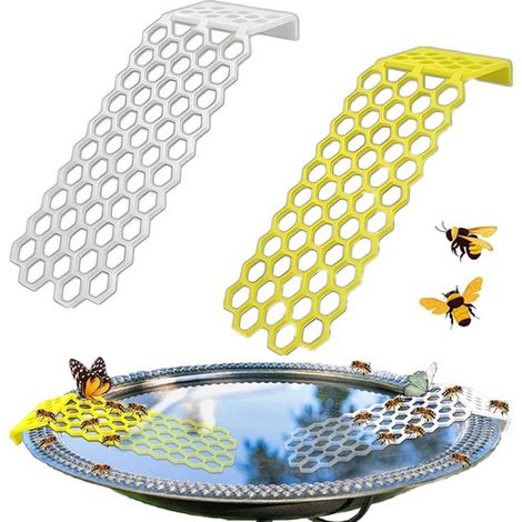 Lot de 2 - Abreuvoir pour abeilles - Échelle à abeilles flottante - Motif nid d'abeilles jaune et blanc - Échelle anti-noyade - Convient aux bains d'oiseaux et bassins de jardin (blanc) (1/5)