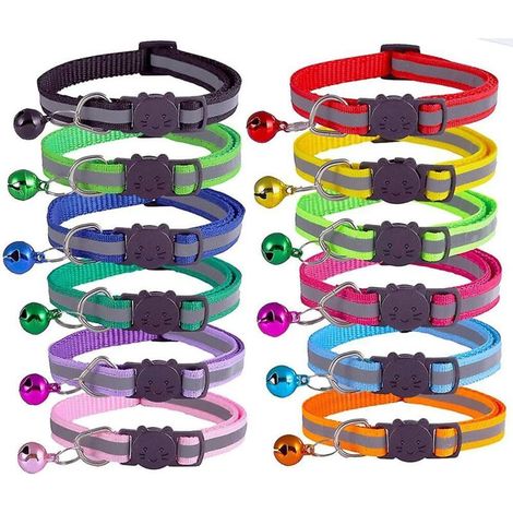 Verstellbare, reflektierende Katzenhalsbänder mit Glöckchen – 12er-Pack, personalisiertes Haustierzubehör (1/5)