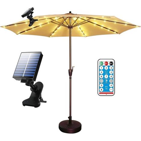 Éclairage solaire pour parasol – Lampes sans fil à clipser, étanches et solaires (13 LED) – Pour parasols de plage, terrasse ou jardin et la décoration de fête (1/5)