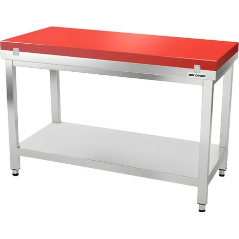 Table de travail en inox 1500x800 mm avec plaque de découpe rouge PREMIUM - GOLDINOX (1/4)