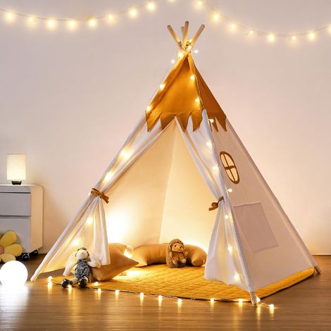 Enfant avec Tapis Rembourré & Fixateur & Lumière, Pur Coton Naturel, Tente Enfant Interieur pour Garçon et Fille (Poussin Jaune) (1/5)