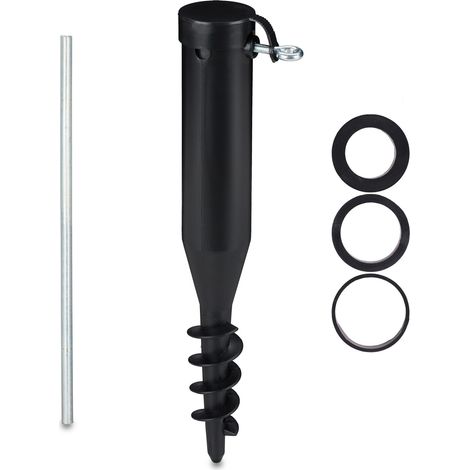 Relaxdays Bodenhülse Sonnenschirm, Bodendübel zum Eindrehen, Adapter 40-52 mm, Kunststoff, Sonnenschirm Bohrer, schwarz