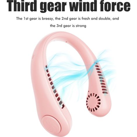 Mini ventilateur de cou sans pales rechargeable USB portable 1 pièce rose boîte (1/5)