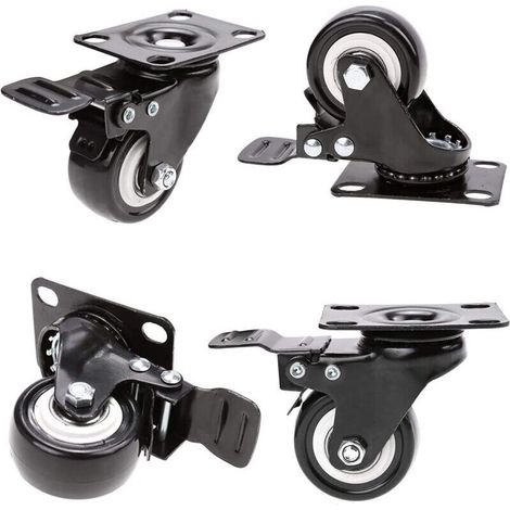 YMYNY Swivel castors with brake, 50 mm rubber castors for furniture with 400 kg load capacity, black
