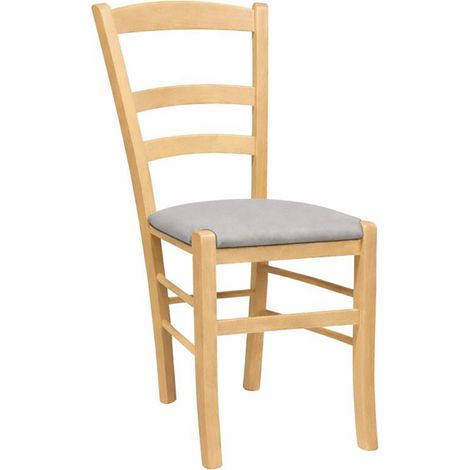 Sedie da sala da pranzo Paesana in legno naturale seduta imbottita grigio chiaro