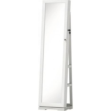 Armoire à bijoux avec miroir pivotant 360° en bois MDF blanc, 38x38x160 cm (1/5)