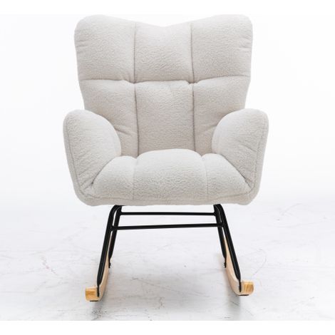 Fauteuil à bascule Mid-Century Modern en tissu « Teddy » avec rembourrage capitonné – Assise rembourrée pour salon et chambre (1/5)