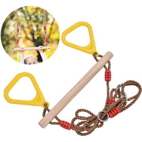 Barre de Balançoire, Barre de Trapèze Robuste en Bois pour Enfants Anneau de Barre de Balançoire Barre de Trapèze Haute Résnce pour Cour de Jardin A (1/4)