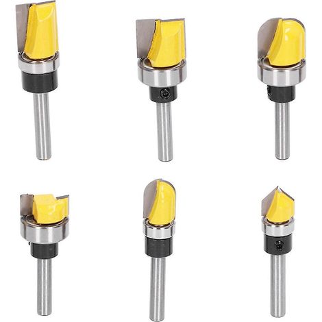 6-teiliges Set Bündigfräser mit 6-mm-Schaft und Kugellager für Oberfräsen und Holzfräsen