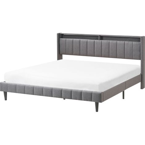 Bed with LED Fabric BEAULIEU 180 x 200 cm (EU Super King) with USB Port with Storage Dark Grey (1/5)