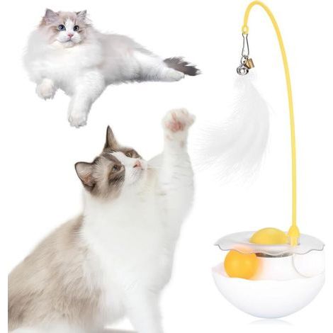 Interaktives Katzenspielzeug im Becherdesign mit abnehmbaren Stäben, Federn, Glöckchen und Katzenminzeball, Anti-Stress, langanhaltende Wirkung, waschbar, für gelangweilte Wohnungskatzen (Weiß) (1/5)