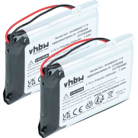 vhbw 2x Battery compatible with Albrecht Bambini Babysitter Radio, Walkie-Talkie (2000 mAh, 3.7 V, Li-polymer)