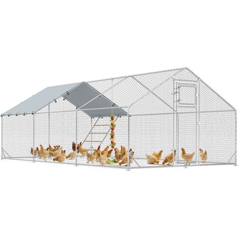 Gallinero Metálico de Exterior de 3x6m con Percha Multiusos Comedero Colgante Tipo Brocheta y Lona Protectora Resistente (1/5)