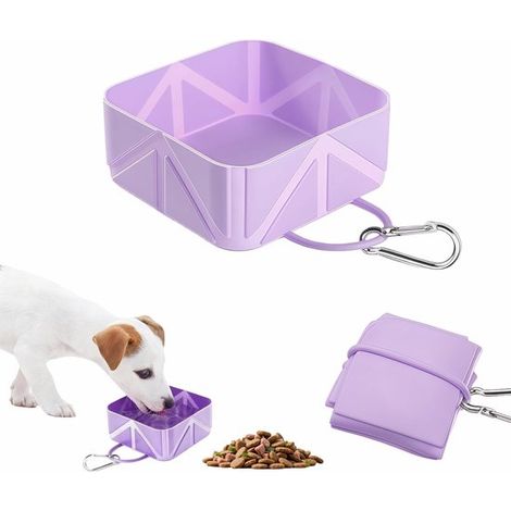 Ciotola da viaggio pieghevole in silicone da 500 ml per animali domestici con moschettone - Ciotola per cani e gatti - 10,5x10,5x4,5 cm - Viola (1/5)