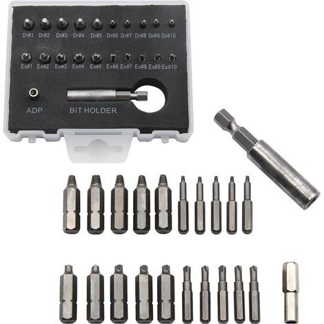 Lot de 22 extracteurs de vis endommagées avec boîte à outils, porte-embout magnétique et adaptateur de douille, pour vis ou boulons endommagés (1/5)