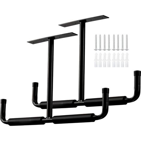 Crochets de rangement pour garage, fixation au plafond, crochets utilitaires robustes, support d'échelle, pour suspendre tuyaux, bois et autres objets encombrants (lot de 2, noir)