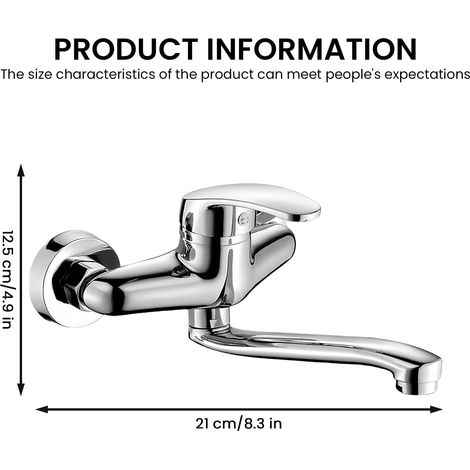 Mitigeur mural monocommande – Rotation 360°, bras 25 cm – Argent/noir, eau chaude froide pour évier (1/5)