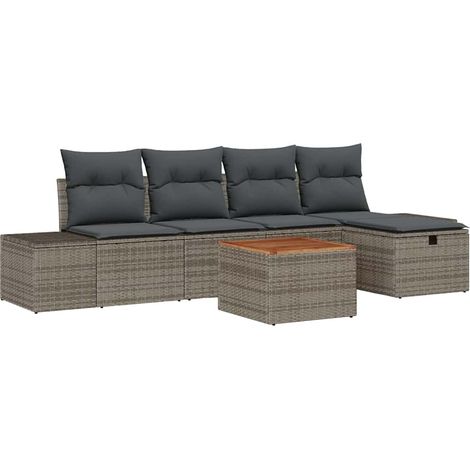 Garden Sofa Set with Cushion 6 pcs Grey Poly Rattan vidaXL