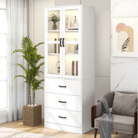Armario vitrina alto blanco con LED y cajones OKMYHOME (1/5)