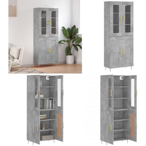 Buffet haut Gris béton 69,5x34x180 cm Bois d'ingénierie - Buffet Design Moderne - Meuble Rangement Gris - Armoire Cuisine - Buffet Haute Capacité - Buffet Salon - Home & Living (1/5)