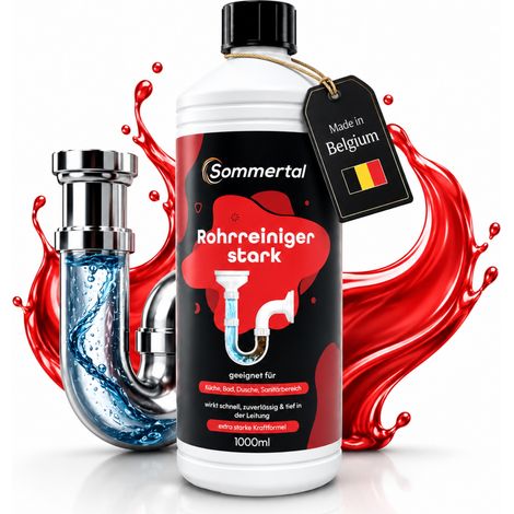 Sommertal Rohrreiniger extrem stark 1000ml Abflussreiniger für verstopfte Rohre Rohrfrei Extra Stark Küche, Bad, Dusche & Sanitär (1/5)