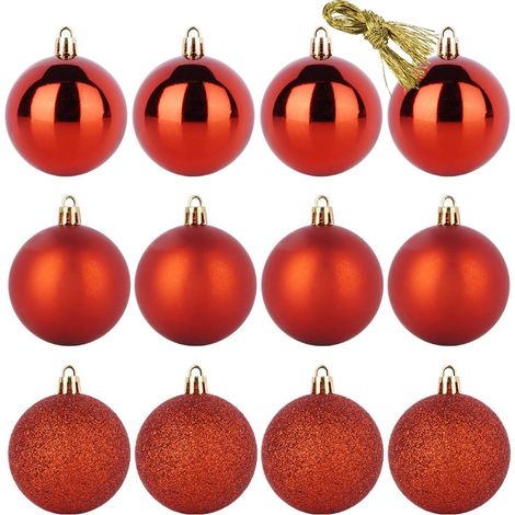 12 bruchsichere rote Weihnachtskugeln (Weihnachtsbaumkugel-Set) (1/4)