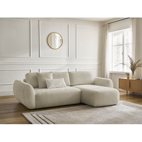 BOBOCHIC - Canapé d'angle convertible DENISE tissu texturé Angle droit  Beige (1/5)