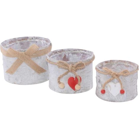 Cache-pot en écorce et jute, diam. 14,5 x 11,5 cm (lot de 3)