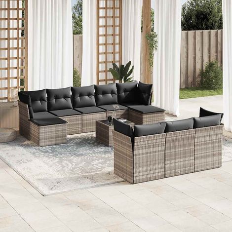 vidaXL Salon de jardin 11 pcs avec coussins gris clair résine tressée (1/5)