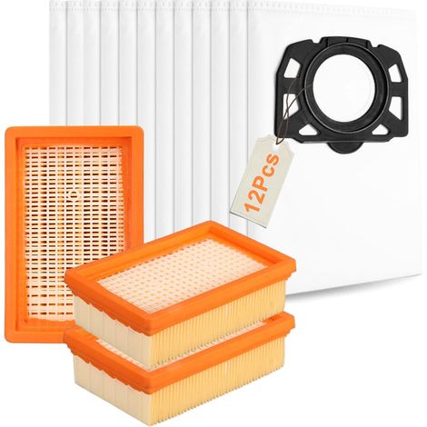 12 bolsas para aspiradora 3 filtros planos compatibles con aspiradora Kärcher WD4 WD5 WD6 MV4 MV5 MV6 WD5P WD6P Aspiradora Premium, reemplaza piezas para aspiradoras KFI 487 y KFI 4410 (1/5)