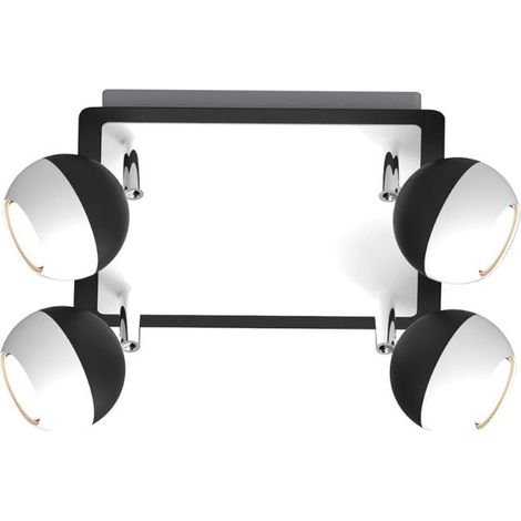 Plafonnier Carré Noir et Blanc 4 Spots Orientables en Saillie pour Ampoule GU10 - SILUMEN