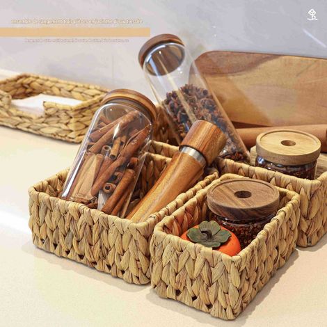 Panier de rangement en jacinthe d'eau, panier de rangement de bureau multifonctionnel, boîte de rangement pour salle de bain